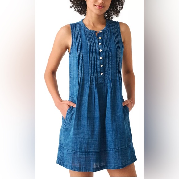Faherty Isha  Linen Indigo Blue Mini Dress - Picture 2 of 11